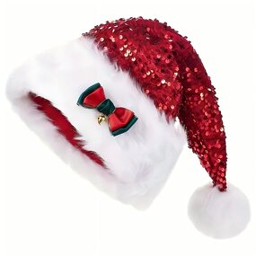 Santa Hat Factory - New Xmas Holiday Party Outfit Red Sequin Bow Plush