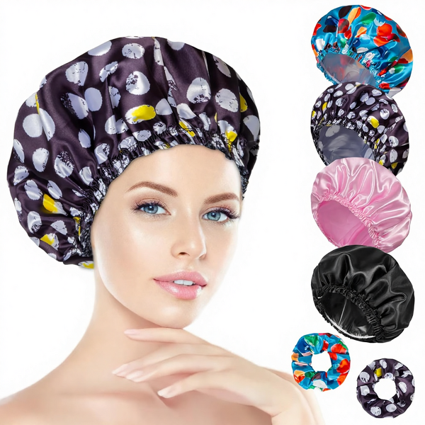 Shower Cap Set Manufacturer - Women's Double Layers PEVA Floral Reusable