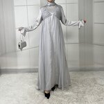 Abaya Factory - Custom Luxury Satin Modest Muslim Dress Sequins Trumpet Sleeve