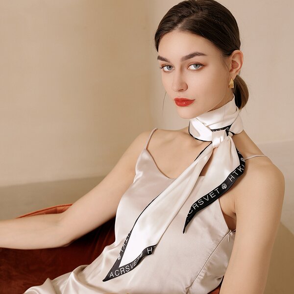 Silk Scarf Factory - Custom Print Women Black Square Twill Silk Scarf