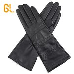 Leather Gloves Factory - Ladies Soft Thin Long Black Ethiopia Sheep with Job