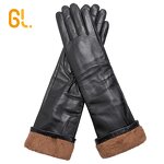 Leather Gloves Factory - Ladies Women Sex Elbow Long Black Sheepskin Winter