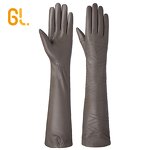 Leather Gloves Manufacturer - Ladies Sexy Long Grey Real Sheepskin for Wholesale