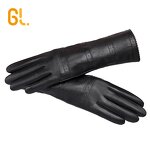 Leather Gloves Factory - Ladies Soft Thin Long Black Ethiopia Sheep with Job