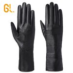 Leather Gloves Factory - Ladies Soft Thin Long Black Ethiopia Sheep with Job