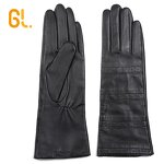 Leather Gloves Factory - Ladies Soft Thin Long Black Ethiopia Sheep with Job
