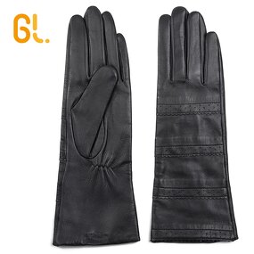 Leather Gloves Factory - Ladies Soft Thin Long Black Ethiopia Sheep with Job
