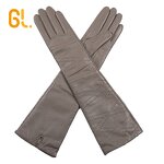 Leather Gloves Manufacturer - Ladies Sexy Long Grey Real Sheepskin for Wholesale