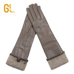 Leather Gloves Manufacturer - Ladies Sexy Long Grey Real Sheepskin for Wholesale