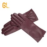 Leather Gloves Factory - Female Red Wine Color Genuine Sheep Gloves Fashion
