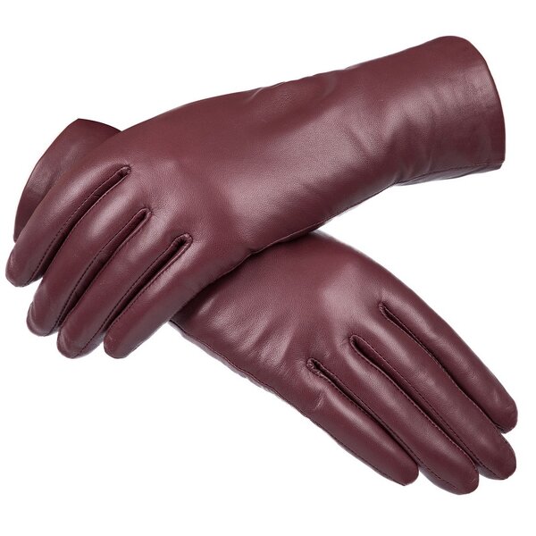 Leather Gloves Factory - Female Red Wine Color Genuine Sheep Gloves Fashion
