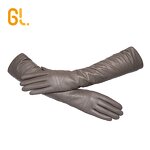 Leather Gloves Manufacturer - Ladies Sexy Long Grey Real Sheepskin for Wholesale