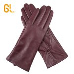 Leather Gloves Factory - Female Red Wine Color Genuine Sheep Gloves Fashion