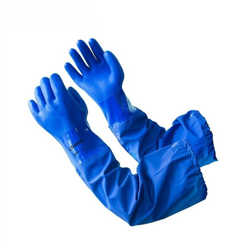 PVC Chemical Gloves Manufacturer - Long Sleeve 66 CM Blue Oil Acid Alkali Resistant