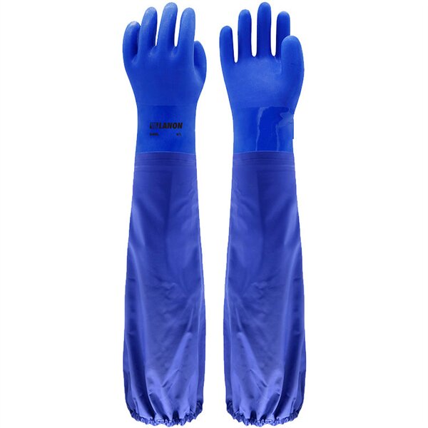 PVC Chemical Gloves Manufacturer - 806SL Extended Sleeve 66 CM Blue Oil Acid Alkali