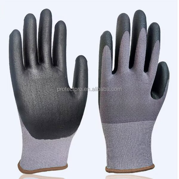 Work Gloves Manufacturer - High Flexibility 15 Gauge Grey Nylon Spandex Foam Anti Slip