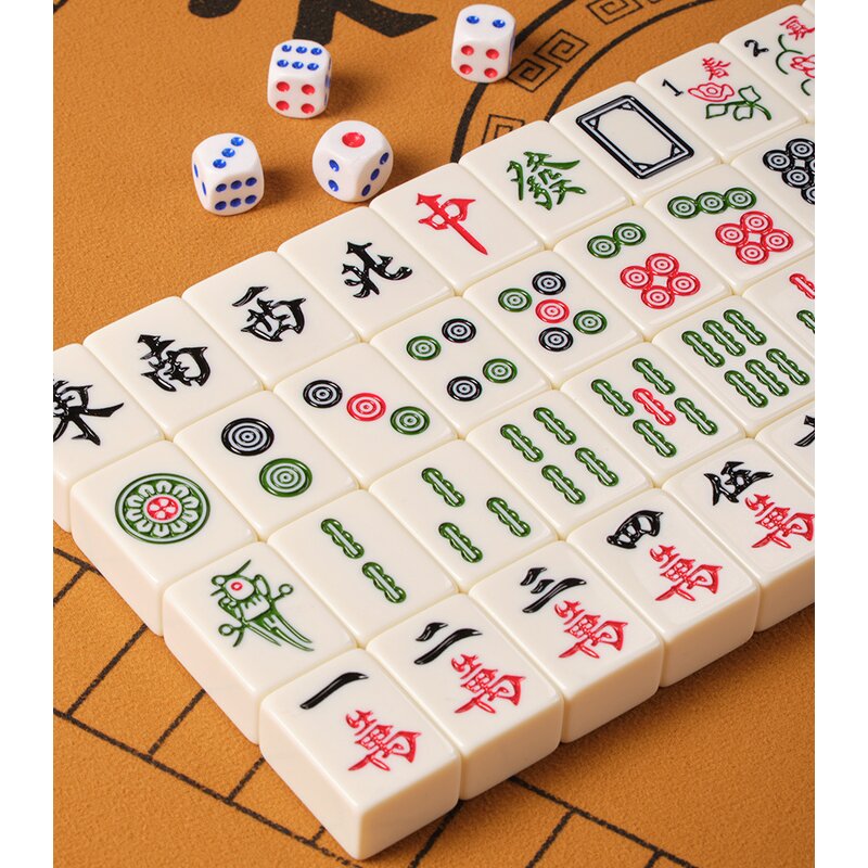 Chinese Mahjong Tiles Manufacturer - 144pcs High-Density PVC with Red Green Patterns for Gatherings