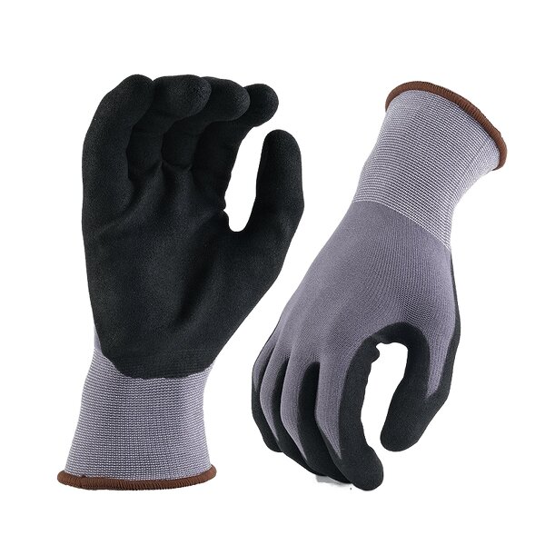 Nitrile Coated Gloves Manufacturer - 15 Gauge Seamless Grey Nylon Spandex Sandy Palm