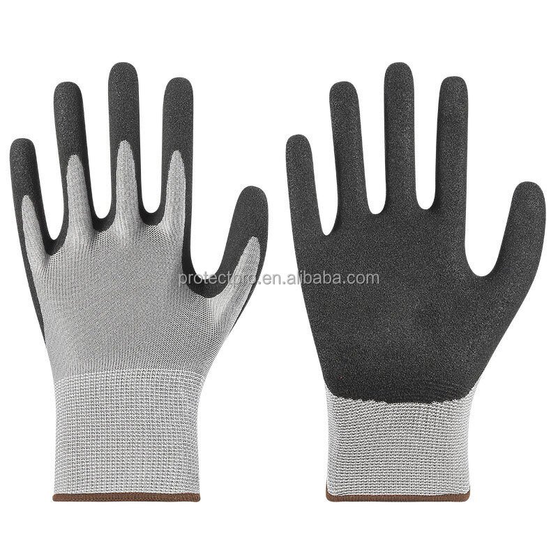 Nitrile Coated Gloves Manufacturer - 15 Gauge Seamless Grey Nylon Spandex Sandy Palm