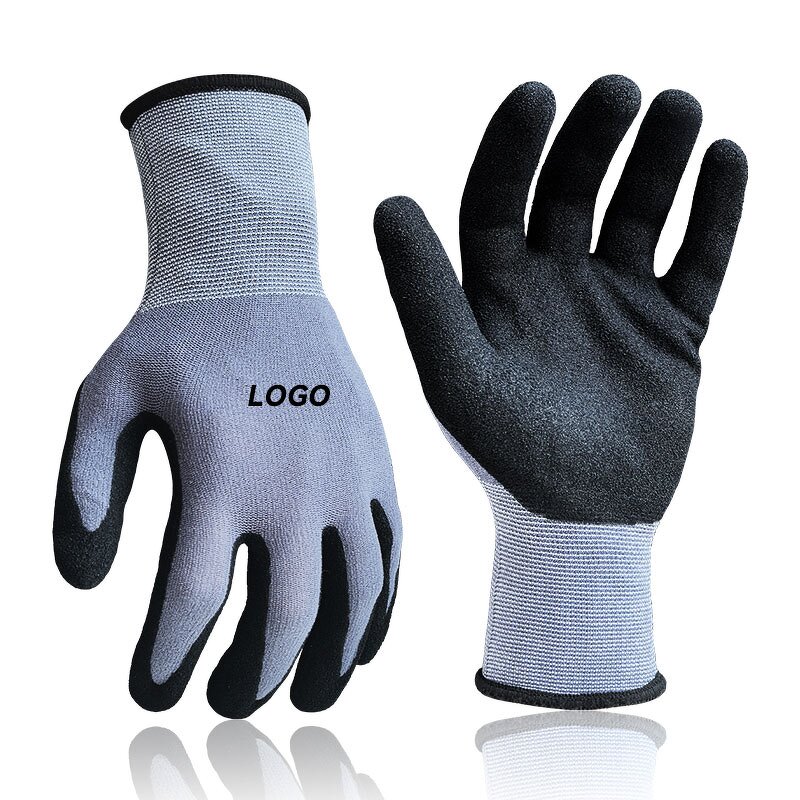 Industrial Safety Gloves Manufacturer - Custom Men's Nylon Spandex Nitrile Sandy Coating Anti-Slip