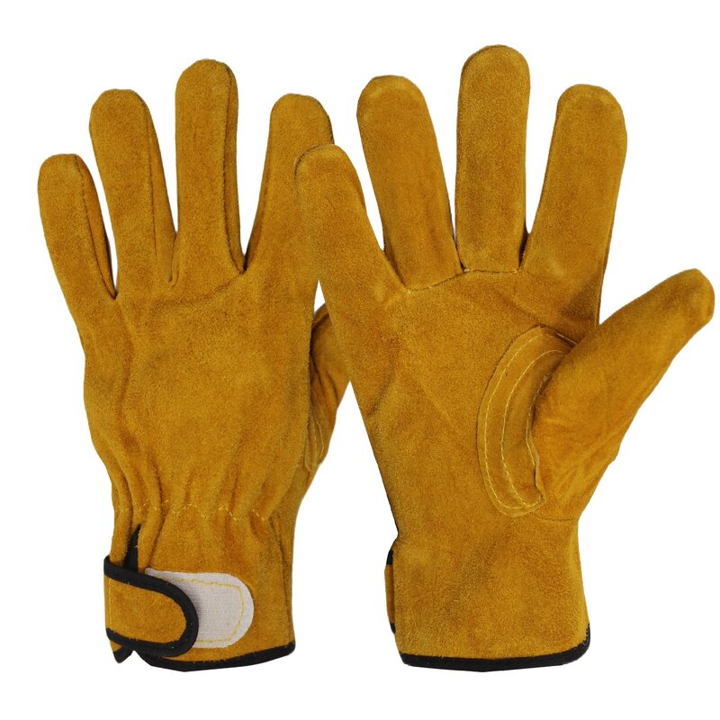 Leather Work Gloves Manufacturer - Cheap Cow Split Leather Yellow Tough Mens Wholesale