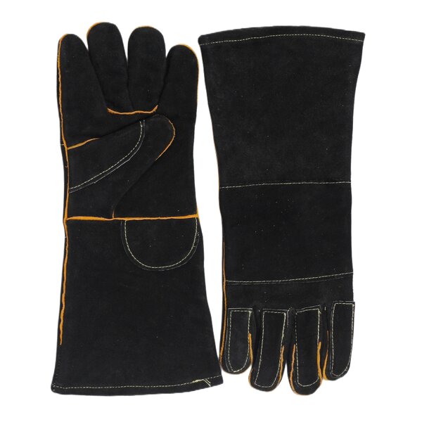 Welding Gloves Manufacturer - Custom Logo Fire Resistant Black Cow Split Leather Tig