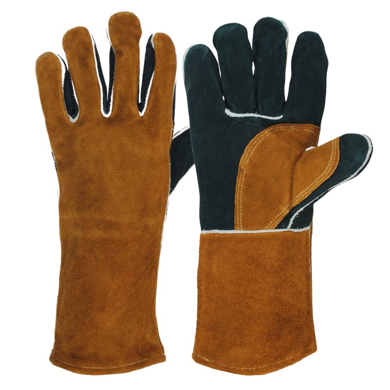 Welding Gloves Manufacturer - Brown Cow Split Leather Double Palm Heat Resistant Safety