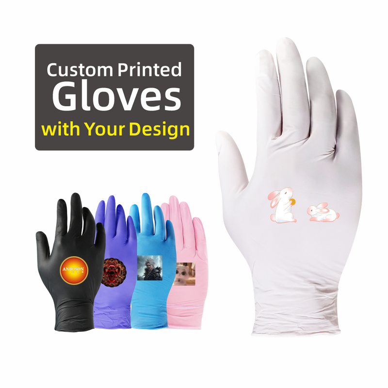 Custom Nitrile Gloves Manufacturer - ANBOSON Logo Printing 9 Inches Food Grade Finger Textured