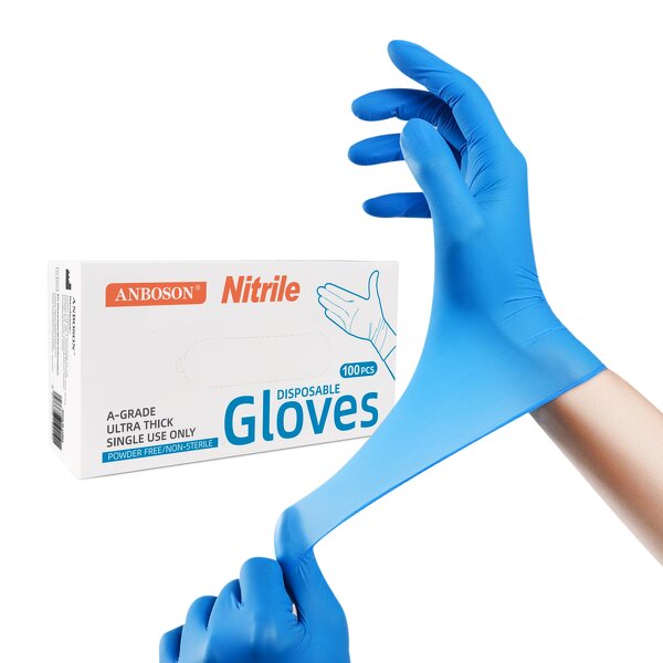 Disposable Nitrile Gloves Manufacturer - ANBOSON Powder Free Nitrile Gloves Box of 100 S M L XL