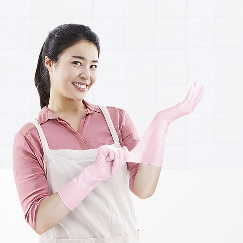 Disposable Nitrile Gloves Manufacturer - ANBOSON 12inch Long Sleeve Pink Toilet Dishwashing