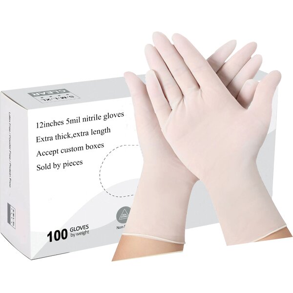 Nitrile Gloves Manufacturer - 12 Inch 5mil White Disposable Extra Thick Length