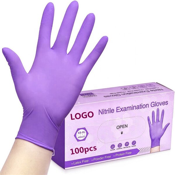 Nitrile Gloves Factory - Box of 100 Purple Logo Custom Barber Tattoo Beauty