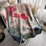 Long Plain Cashmere Scarf Manufacturer - National Fashion Ladies' Office With Flower Line Drawing Mori Color Contrast Autumn