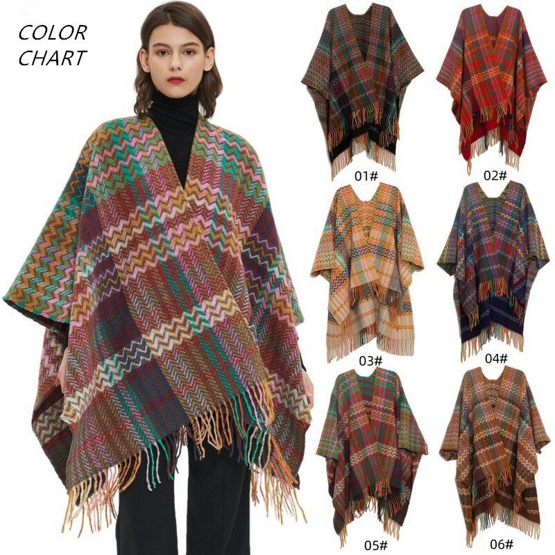 Shawl Wrap Manufacturer - Women's Cape Sweater Coat Oversized Tartan Scarf
