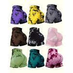 Sports Shorts Manufacturer - Women's Summer Three-Point Running Quick-Drying Tie-Dye Yoga Peach Hip Tight Bodysuits