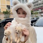 Bear Hat Gloves Scarf Set Manufacturer - Korean Cute Women's 3-Piece 100% Polyester Bows & Argyle Pattern Warm