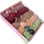 Long Style Hijab Set Manufacturer - Personalised Leaf Pattern Satin Saudi Women Mixed All Colours Giftbox