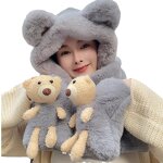 Bear Hat Gloves Scarf Set Manufacturer - Korean Cute Women's 3-Piece 100% Polyester Bows & Argyle Pattern Warm