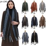 Striped Scarf Manufacturer - Autumn Winter Classic Long Polyester with Printed Flower Tassels