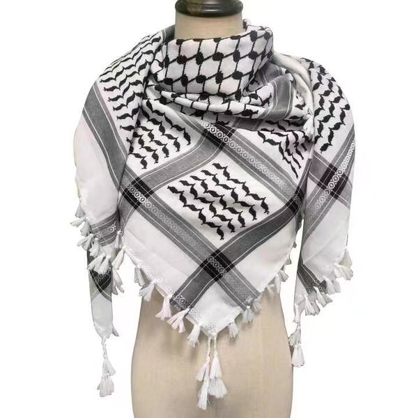 Men's Keffiyeh Manufacturer - Ethnic Omani Yemeni Custom Logo Design Long Fringed Square Woven Cotton