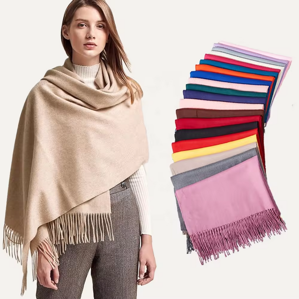Cashmere Shawl Manufacturer - Women's Solid Thick Warm Casual Winter Pashmina Wrap with Tassel