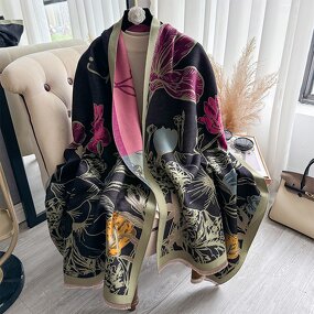 Long Plain Cashmere Scarf Manufacturer - National Fashion Ladies' Office With Flower Line Drawing Mori Color Contrast Autumn