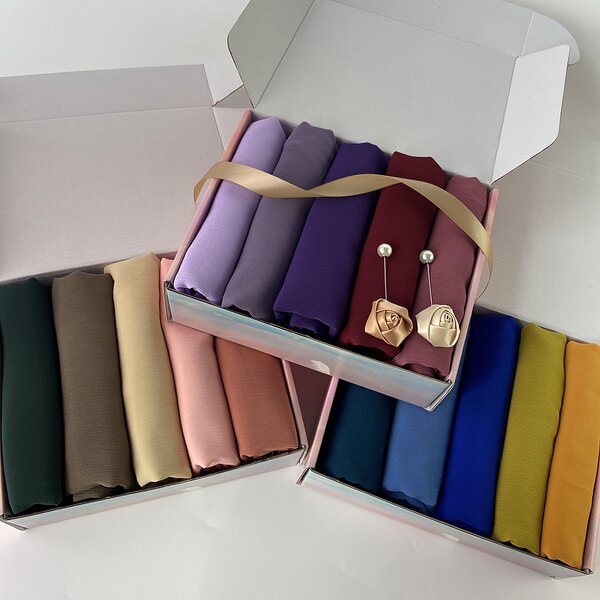 Muslim Crepe Hijab Manufacturer - 5pcs Plain Heavy Chiffon Scarf Customizable Gift Soft Shawls