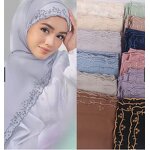 Lace Wedding Shawl Manufacturer - Malaysia Custom Hot Drills Embroidery Lace Scallop Voile Chiffon