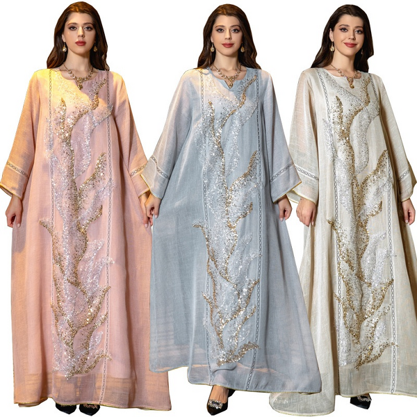 Dubai Abaya Manufacturer - Autumn Elegant Adults Reception Evening Dress Anti-Static with Sequin Embroidery Polyester for Hijab