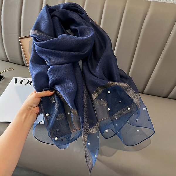 Pearl-Nailed Scarf Manufacturer - 2023 New Women's Large Lightweight Long Thin SofSilk Shawl for Summer Hijab Fashion