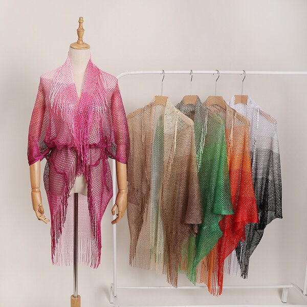 Beach Scarf Manufacturer - Summer New Style Ombre Chiffon Tassel Big Size Outdoor Sexy Shawl for Women