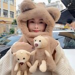 Bear Hat Gloves Scarf Set Manufacturer - Korean Cute Women's 3-Piece 100% Polyester Bows & Argyle Pattern Warm