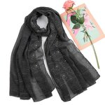 Muslim Hijab Factory - Long Wrap Plaid Scarf with Stones