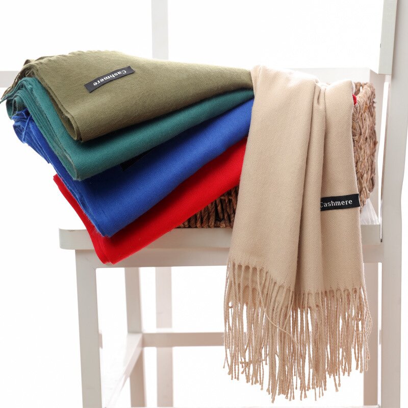 Cashmere Scarf Factory - Solid Color Tassel Pashmina Shawl